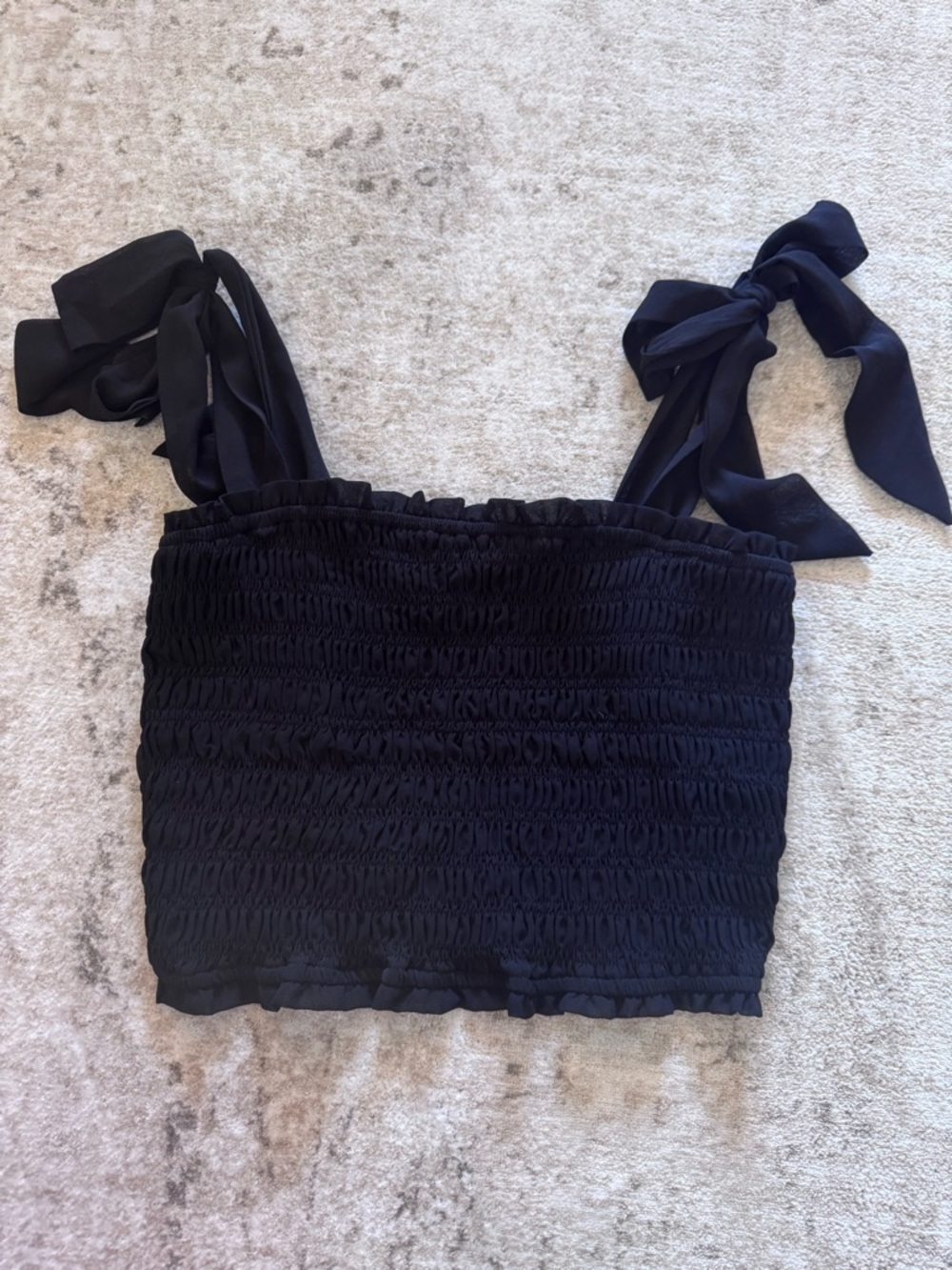 Altar’d State Black Smocked Crop Top Tie Strap Ruffle Summer Tank